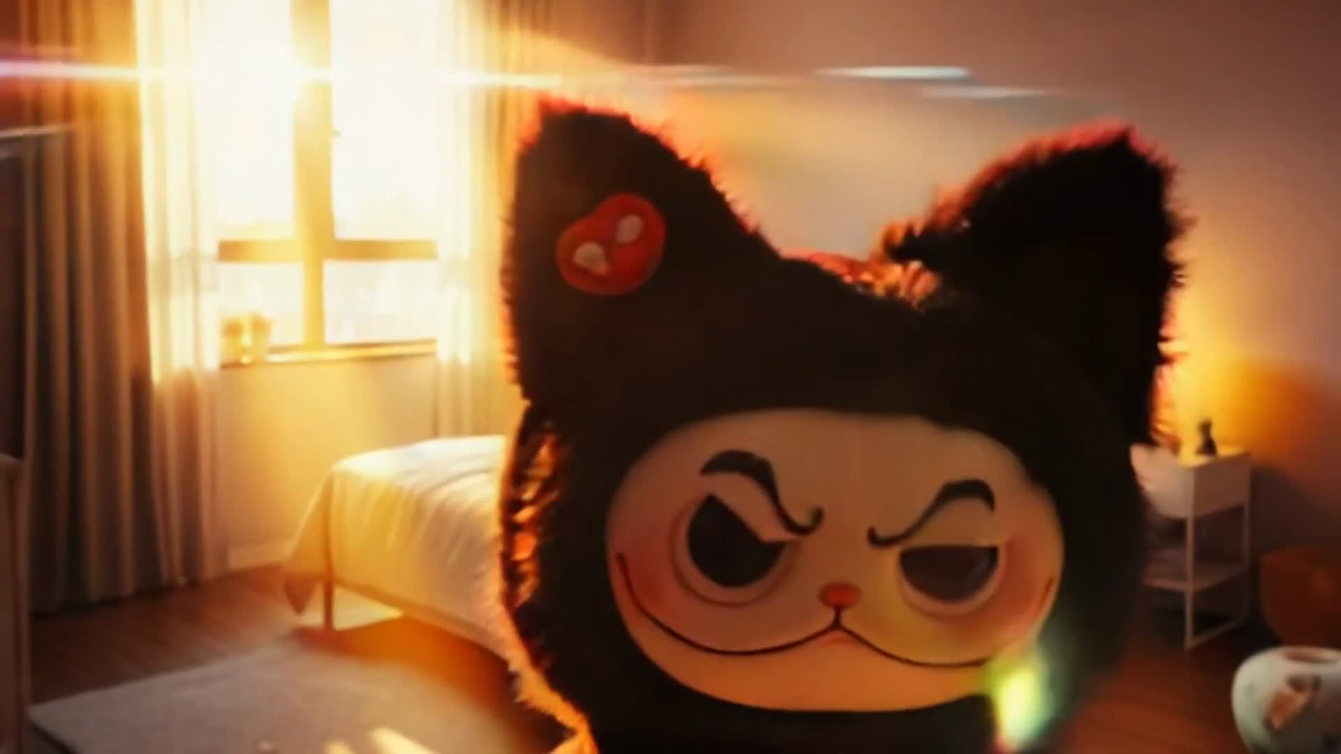 这只黑猫毛绒娃娃，电子节奏下的超萌日常！