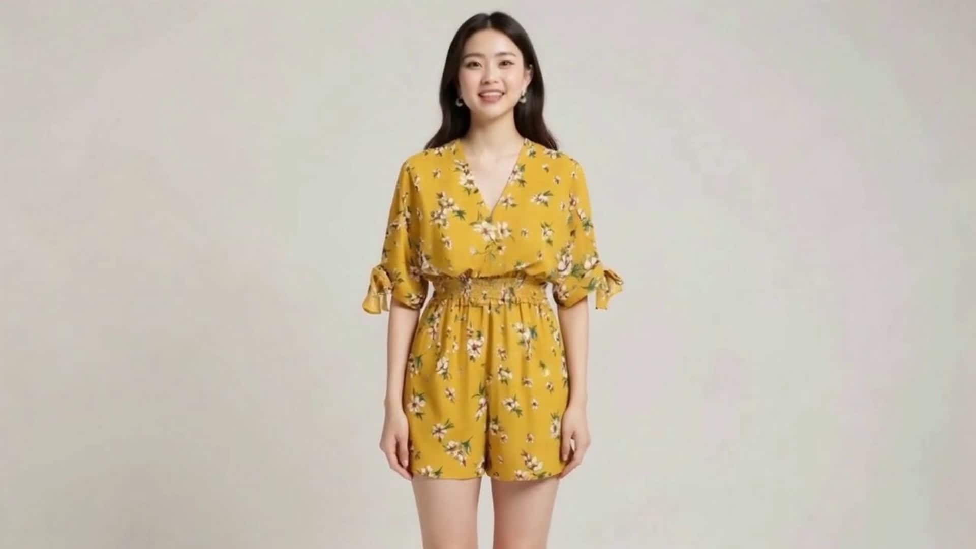 夏日焕新！这款芥末黄连体短裤，让你成为人群焦点