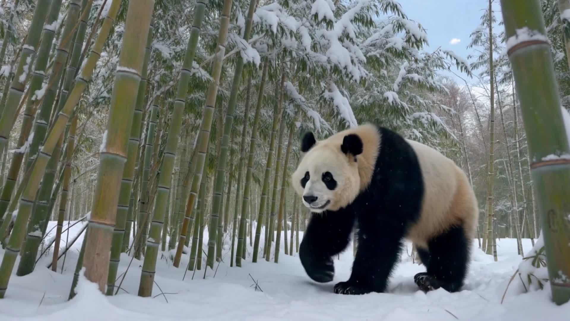 大熊猫的雪地艺术：用屁股创作的天然"画家"