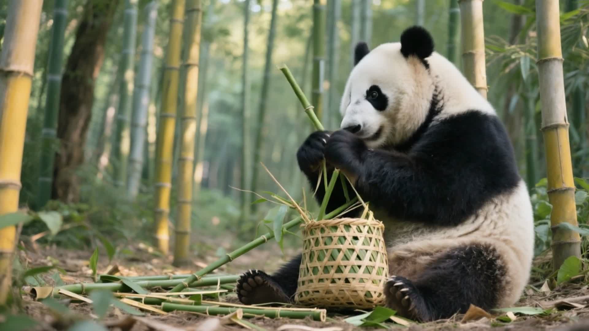 萌翻了！大熊猫竟然会用竹子编织"篮子"，一个喷嚏功亏一篑
