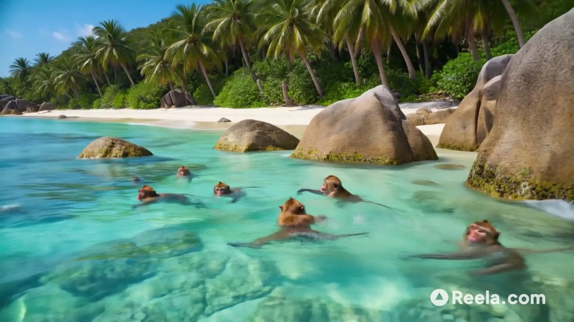 Rare Sight: Playful Monkeys Turn Ocean into Their Private Pool